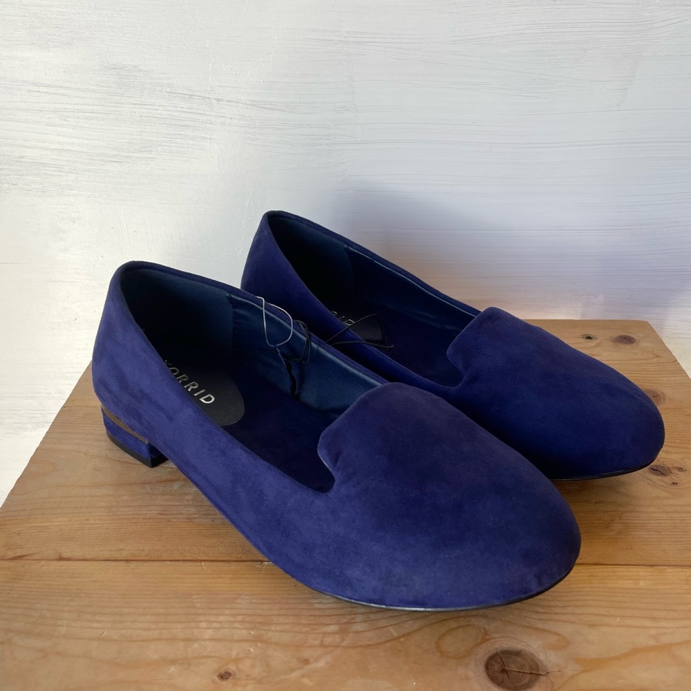 *SOLD* Torrid Faux Suede Navy Micro Heel Loafers Size: 7W